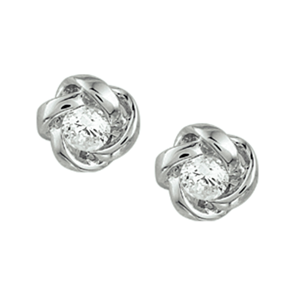Oorknoppen bloem en zirkonia zilver gerhodineerd