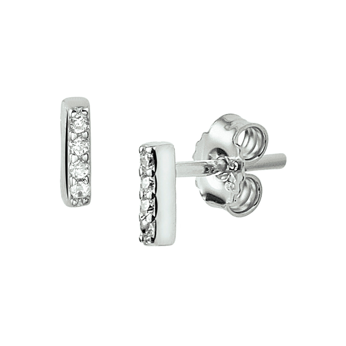 Oorknoppen balkje zirkonia zilver gerhodineerd