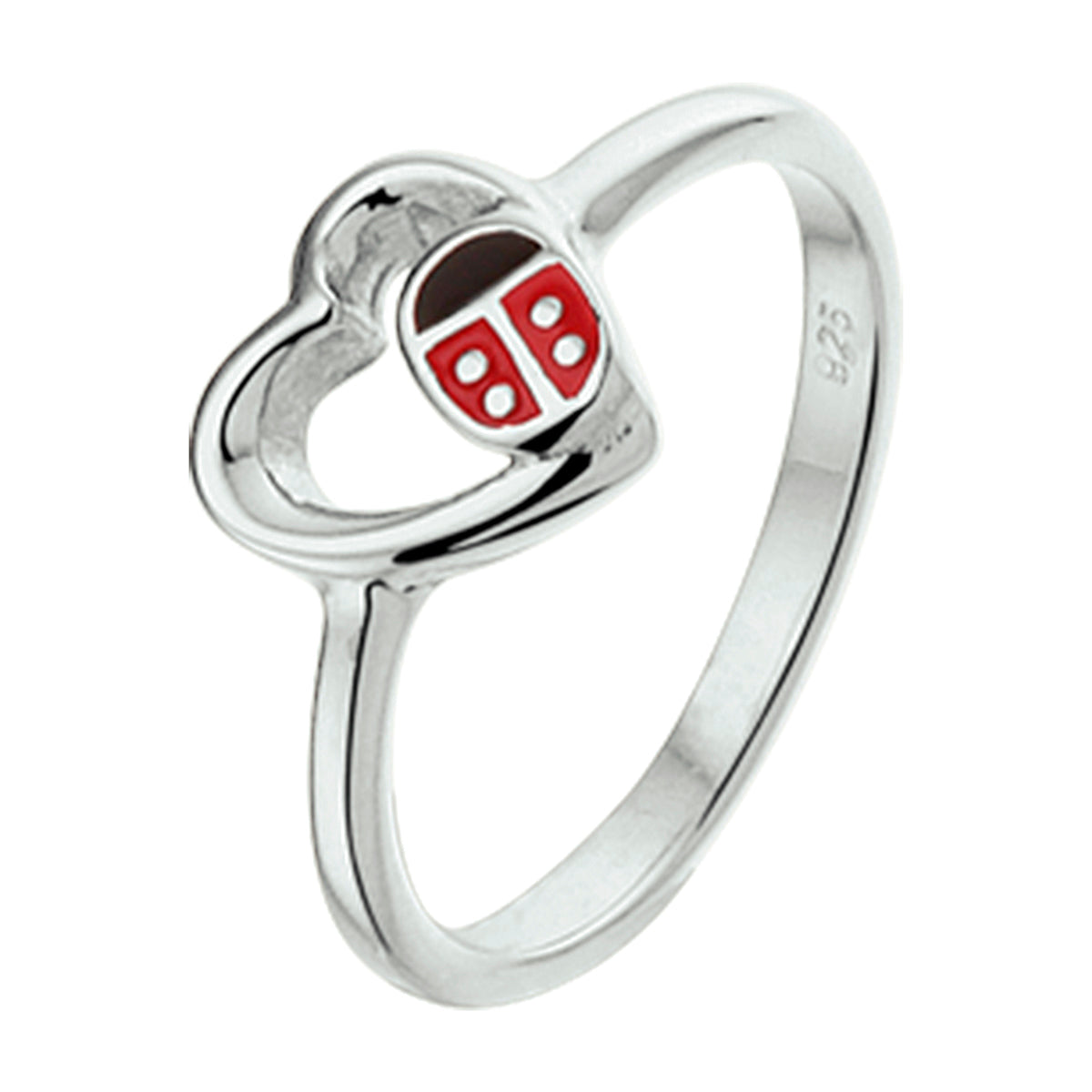Ring hart lieveheersbeestje zilver gerhodineerd