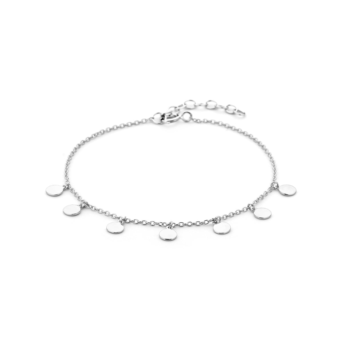 Armband rondjes 16,5 + 2,5 cm zilver gerhodineerd