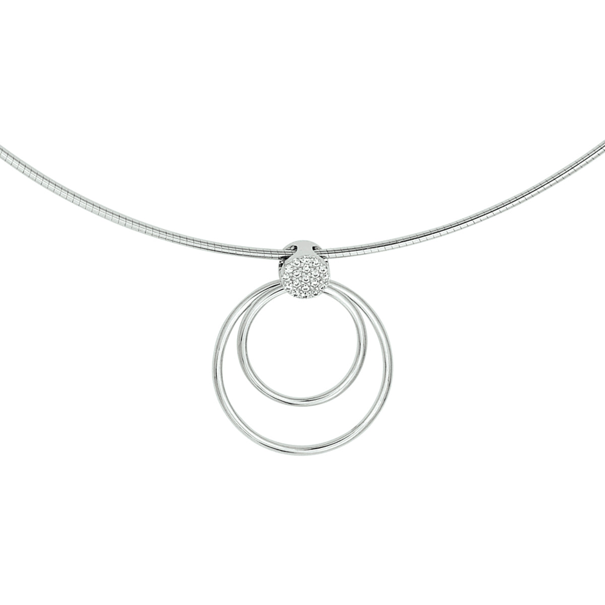 Collier rondje zirkonia 42 + 3 cm zilver gerhodineerd