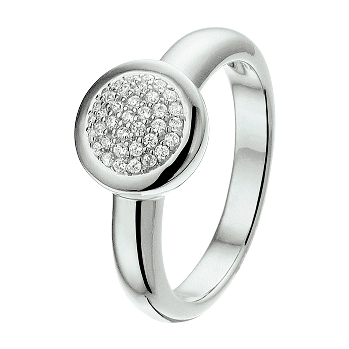 Ring rondje zirkonia zilver gerhodineerd