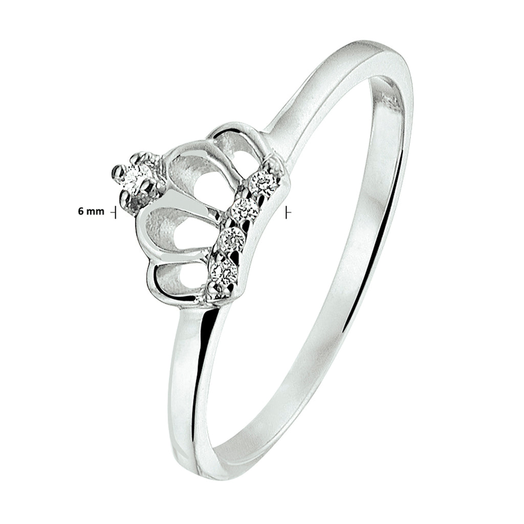 Ring kroon zirkonia zilver gerhodineerd