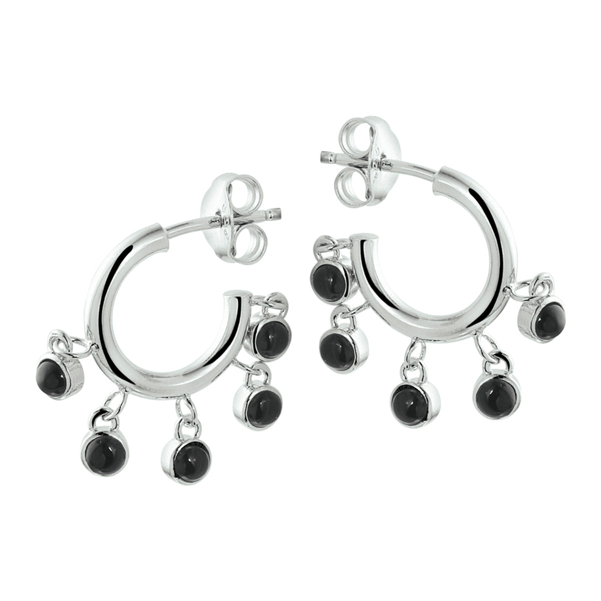 Stekeroorringen onyx zilver gerhodineerd