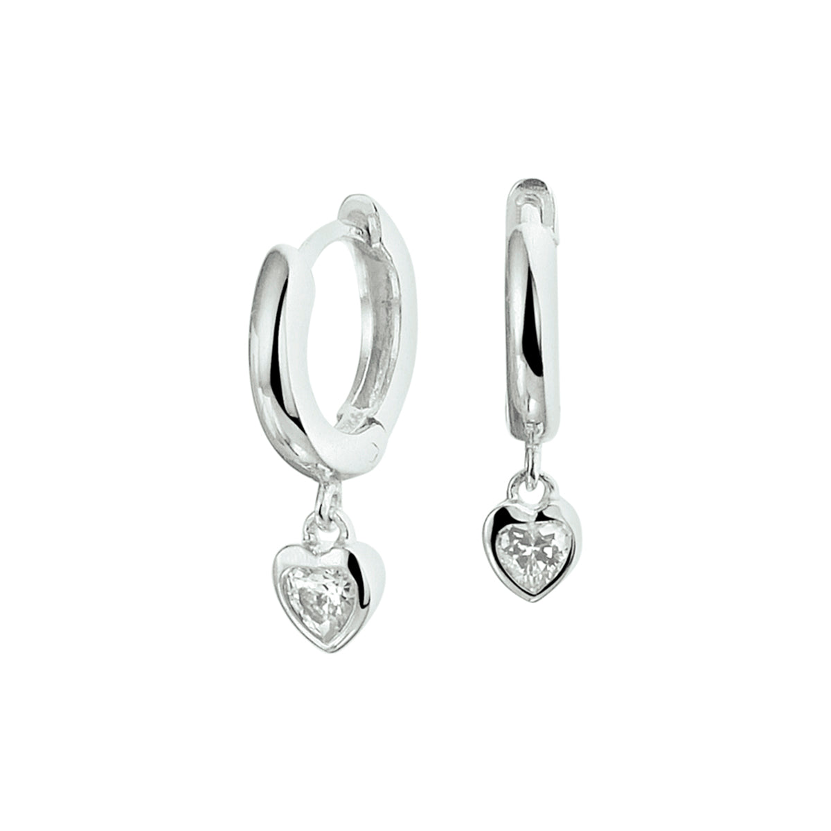 Klapoorringen hart zirkonia zilver gerhodineerd