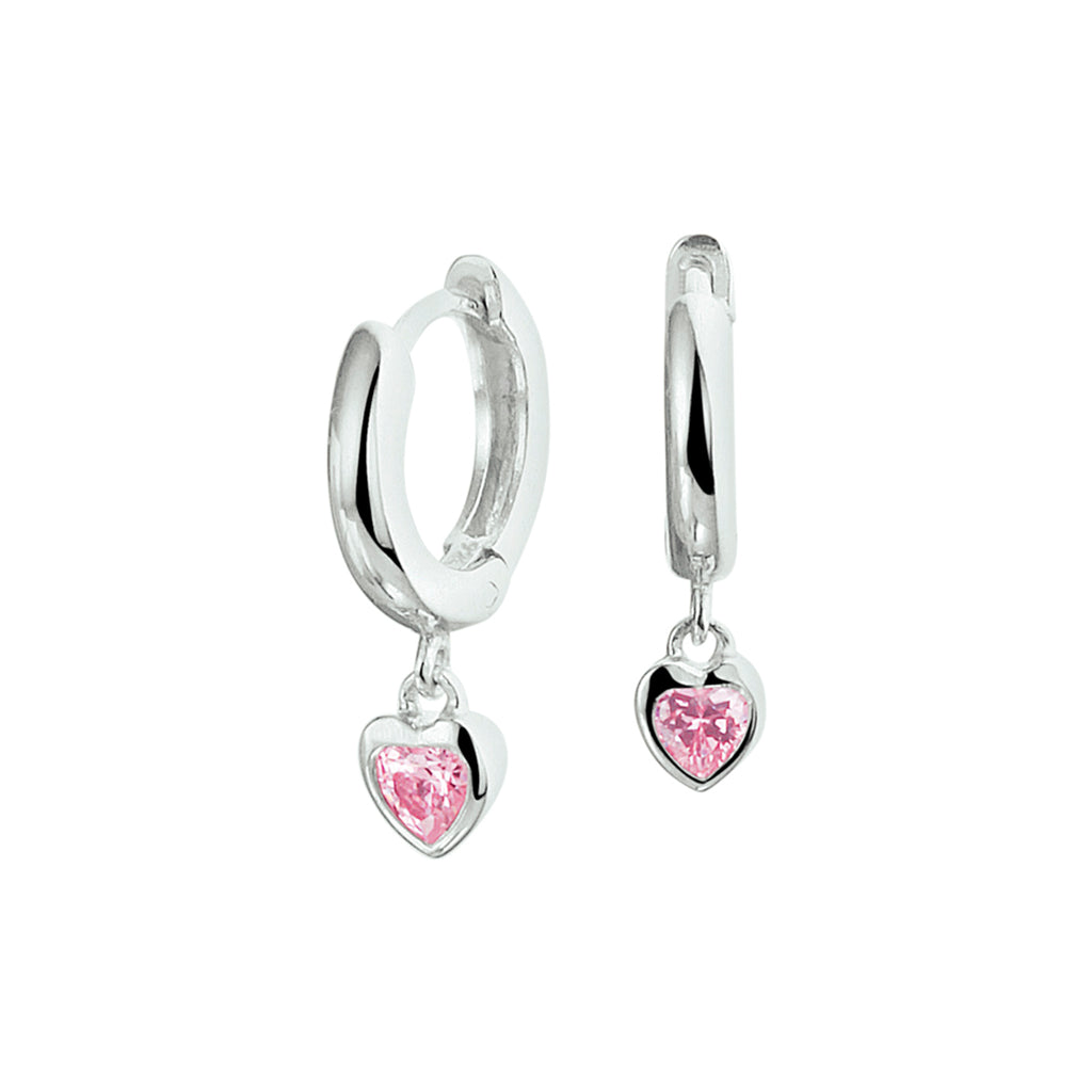 Klapoorringen hart roze zirkonia zilver gerhodineerd