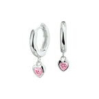 Klapoorringen hart roze zirkonia zilver gerhodineerd