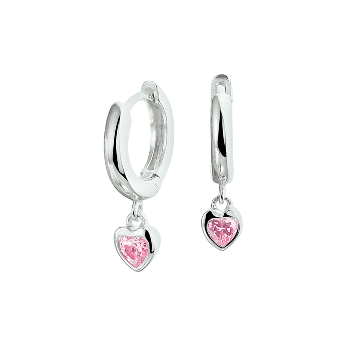 Klapoorringen hart roze zirkonia zilver gerhodineerd