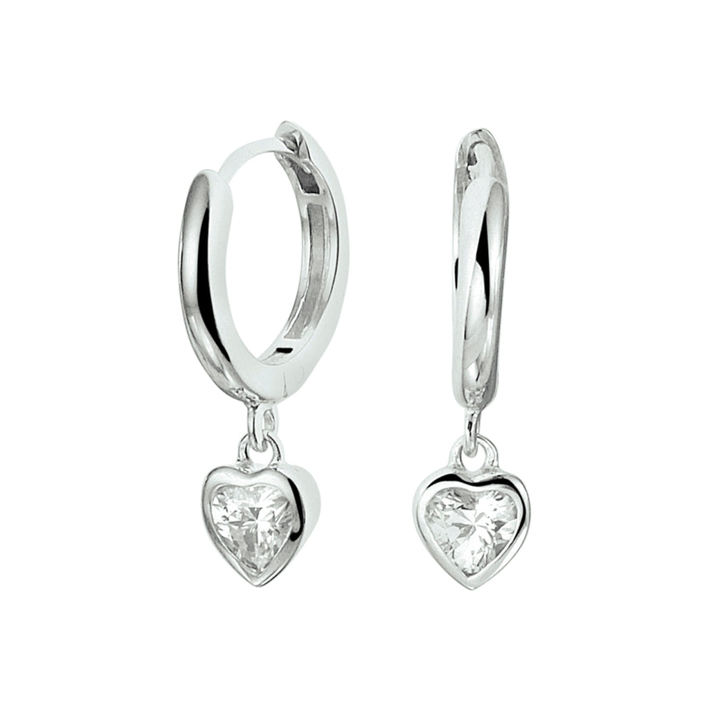 Klapoorringen hart zirkonia zilver gerhodineerd