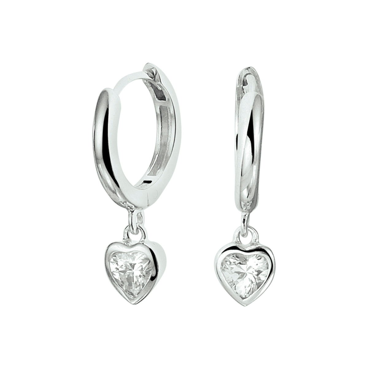 Klapoorringen hart zirkonia zilver gerhodineerd