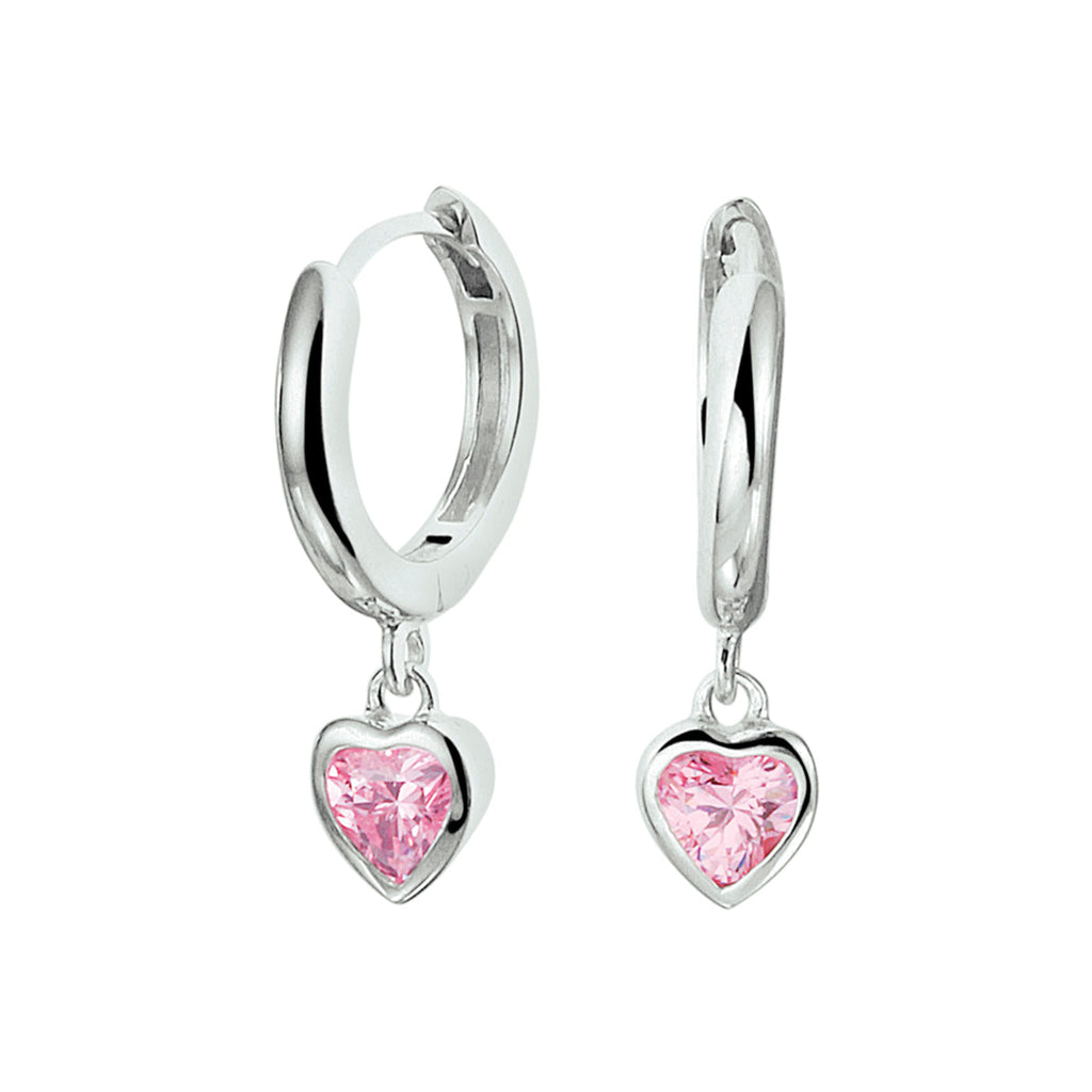 Klapoorringen hart roze zirkonia zilver gerhodineerd