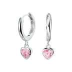 Klapoorringen hart roze zirkonia zilver gerhodineerd