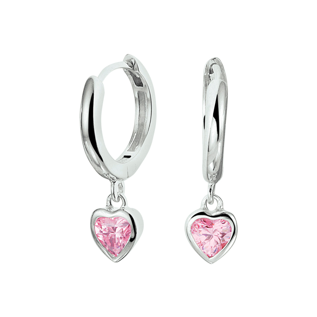 Klapoorringen hart roze zirkonia zilver gerhodineerd