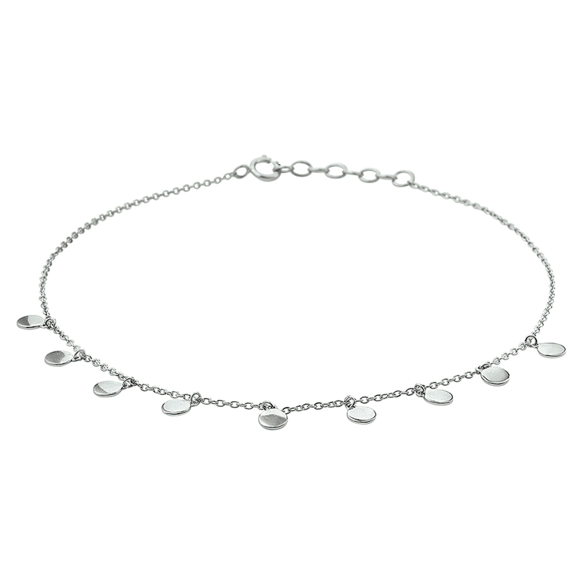 Enkelbandje rondjes 24 + 2 cm zilver gerhodineerd