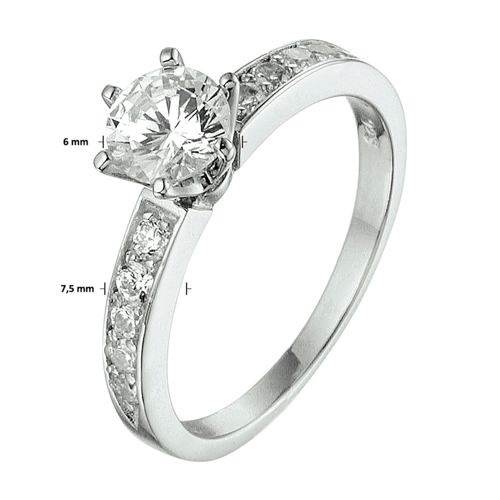 Ring zirkonia zilver gerhodineerd