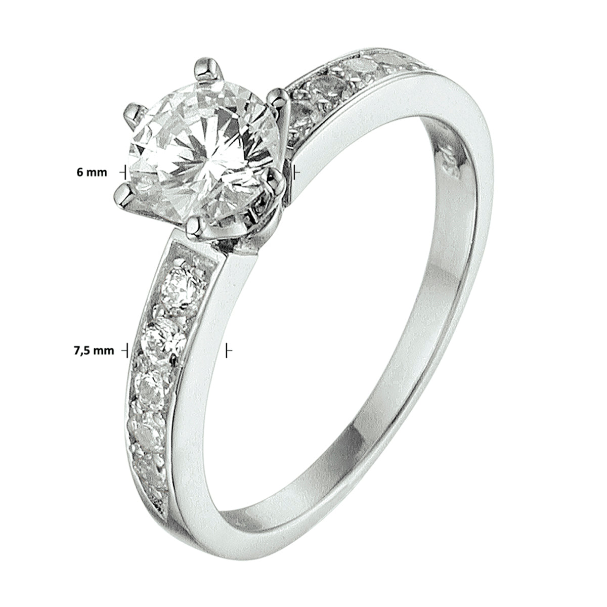 Ring zirkonia zilver gerhodineerd