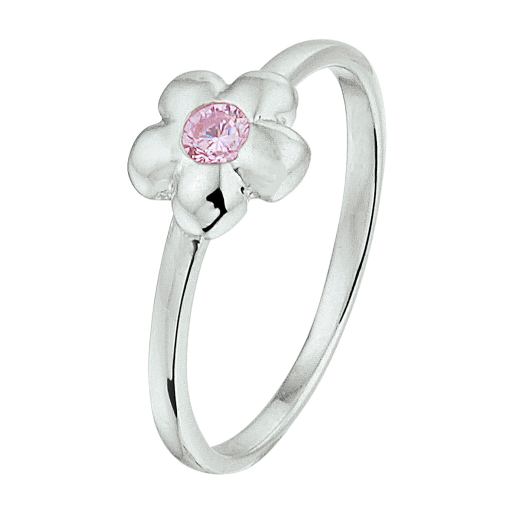 Ring bloem roze zirkonia zilver gerhodineerd