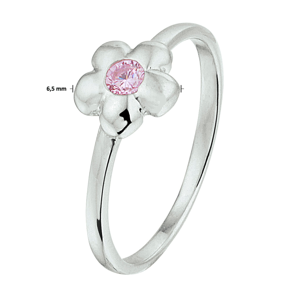 Ring bloem roze zirkonia zilver gerhodineerd