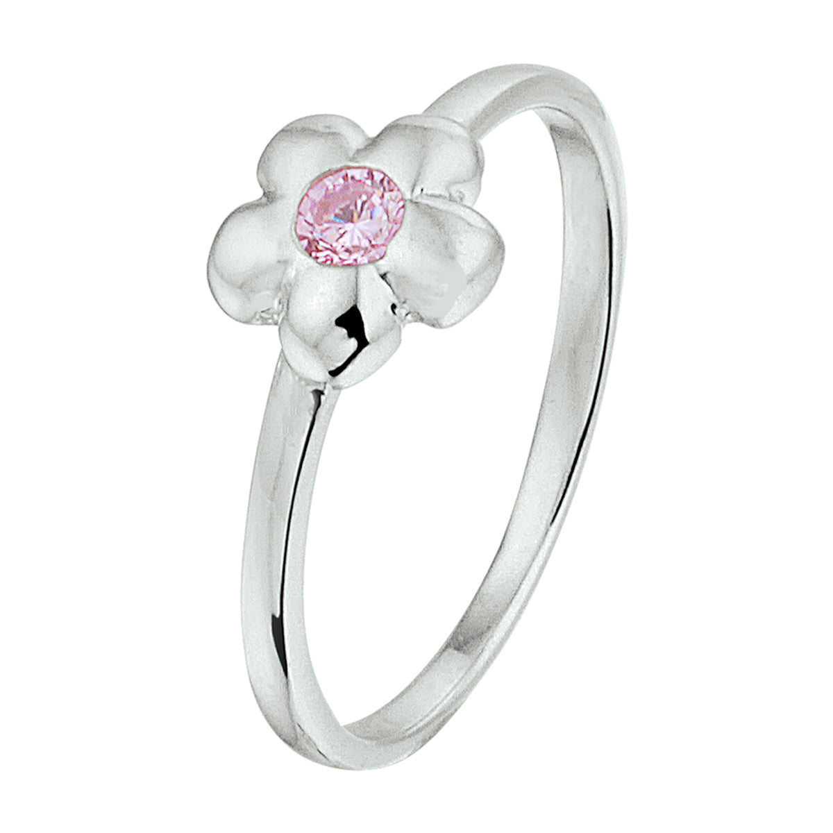 Ring bloem roze zirkonia zilver gerhodineerd