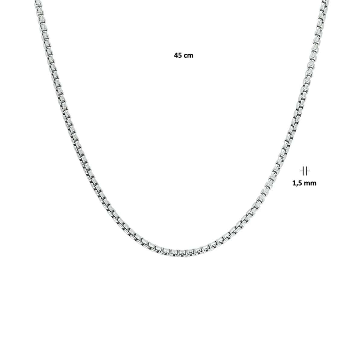 Collier venetiaans bol 1,5 mm zilver gerhodineerd