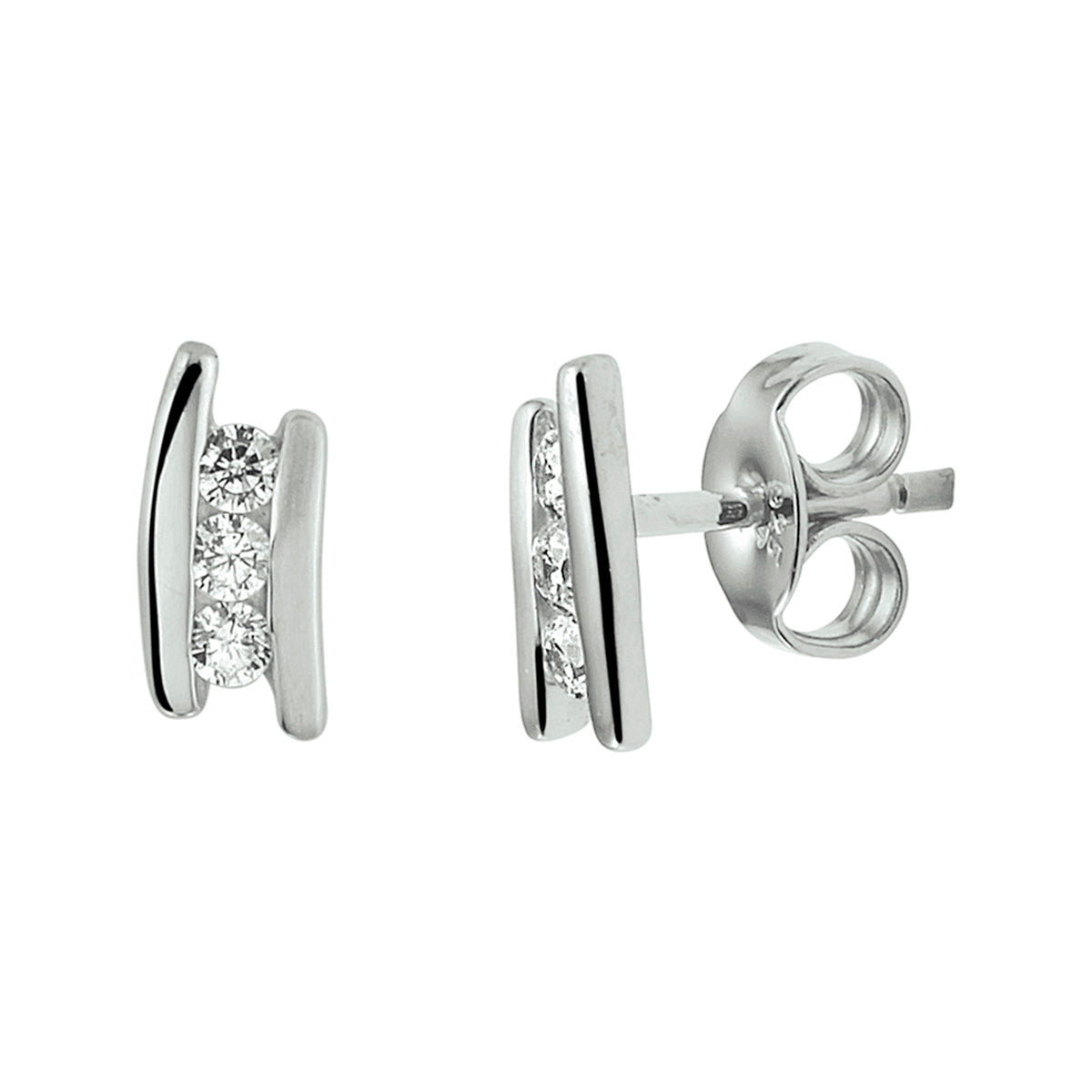 Oorknoppen zirkonia zilver gerhodineerd