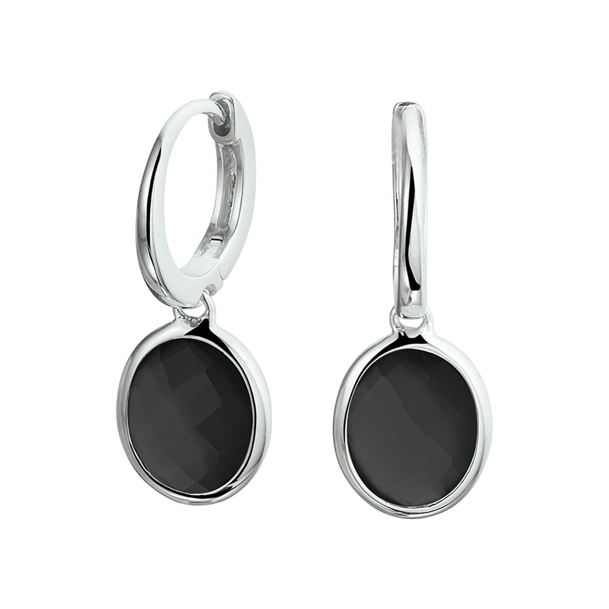 Oorringen onyx zilver gerhodineerd