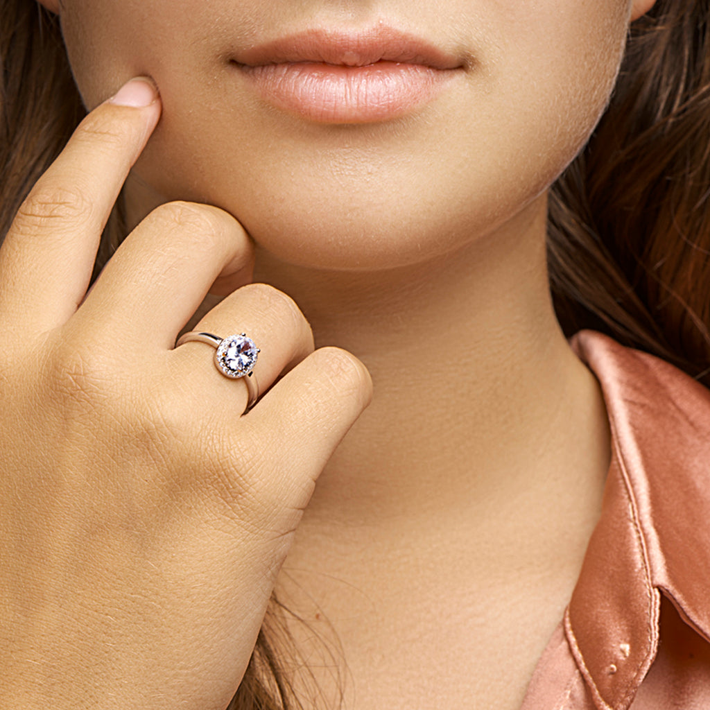 Ring zirkonia halo zilver gerhodineerd
