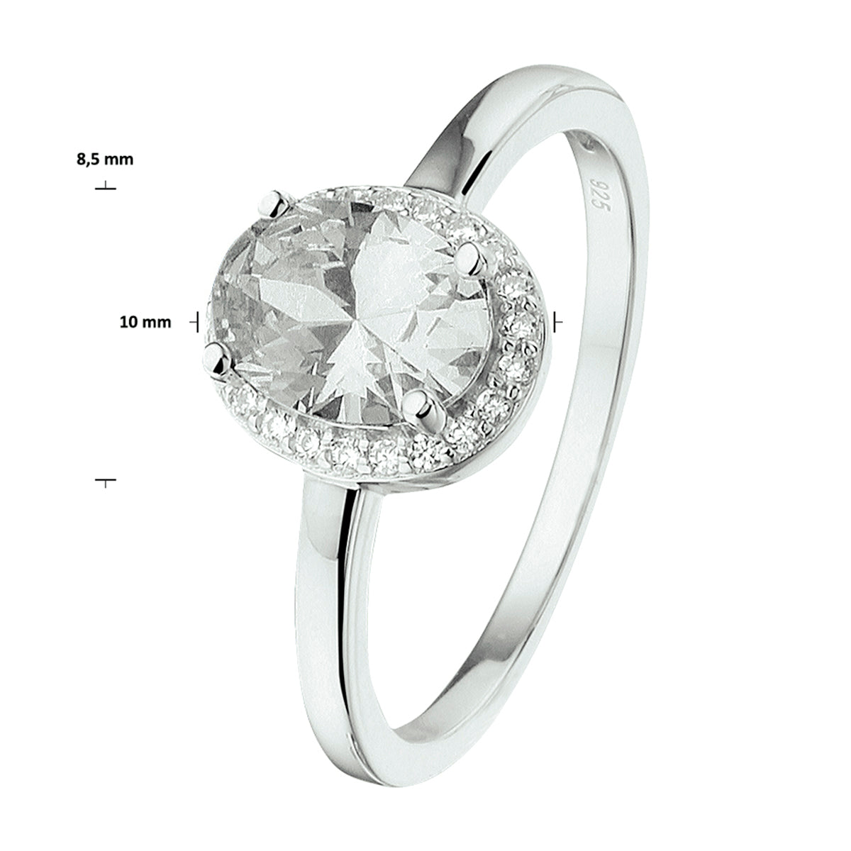 Ring zirkonia halo zilver gerhodineerd