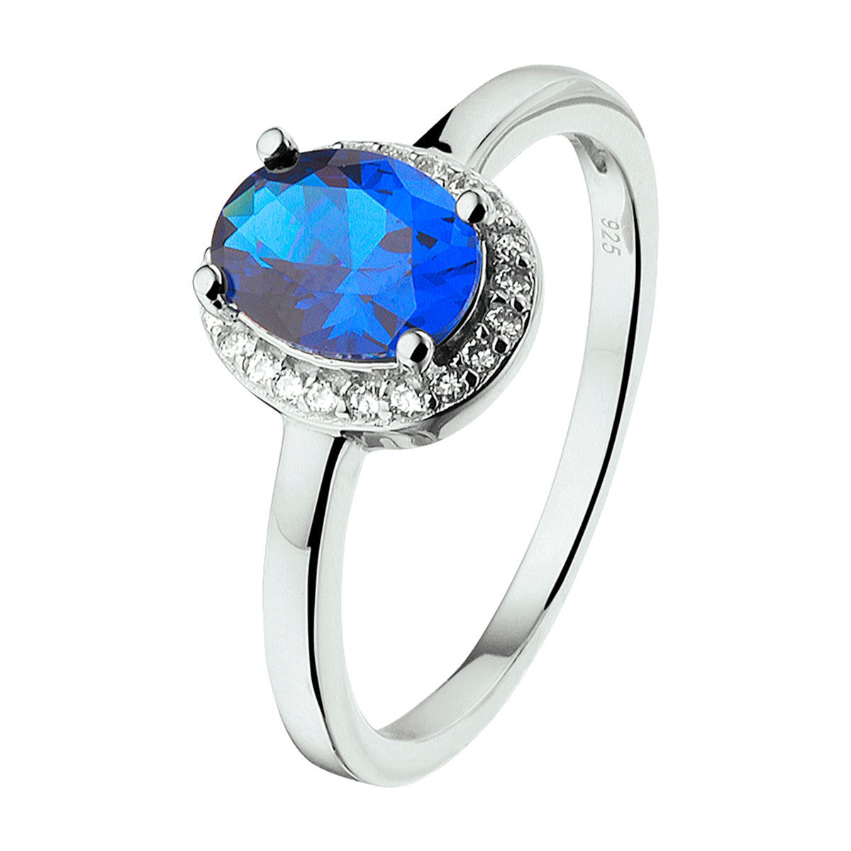 Ring zirkonia en synthetische saffier halo zilver gerhodineerd