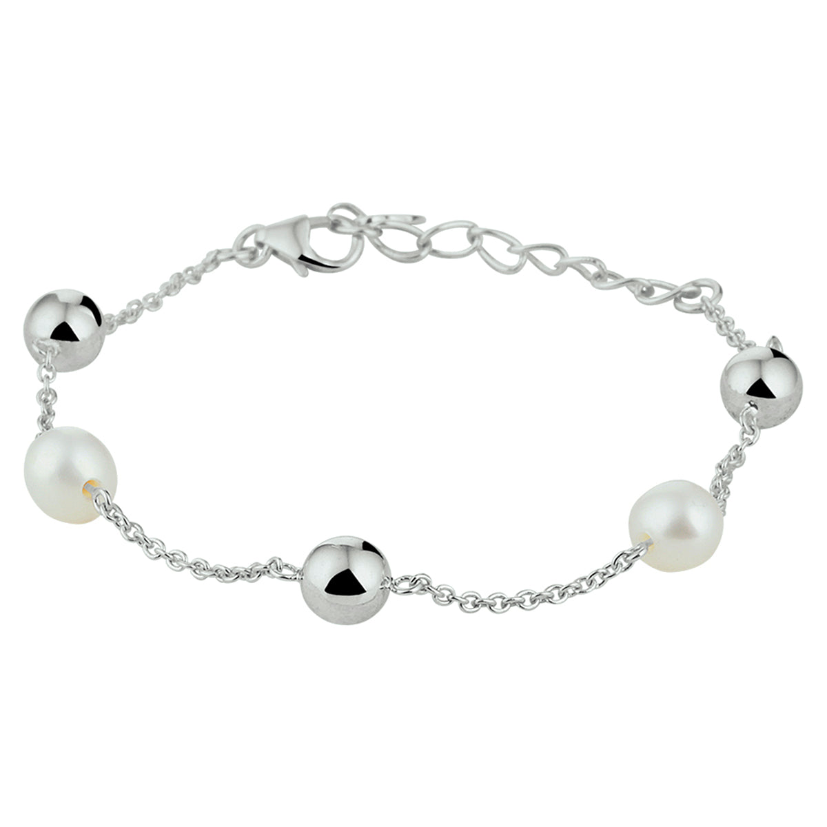Armband parel 16 + 3 cm zilver gerhodineerd