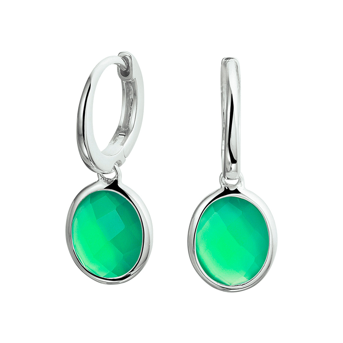 Oorringen groen agaat zilver gerhodineerd