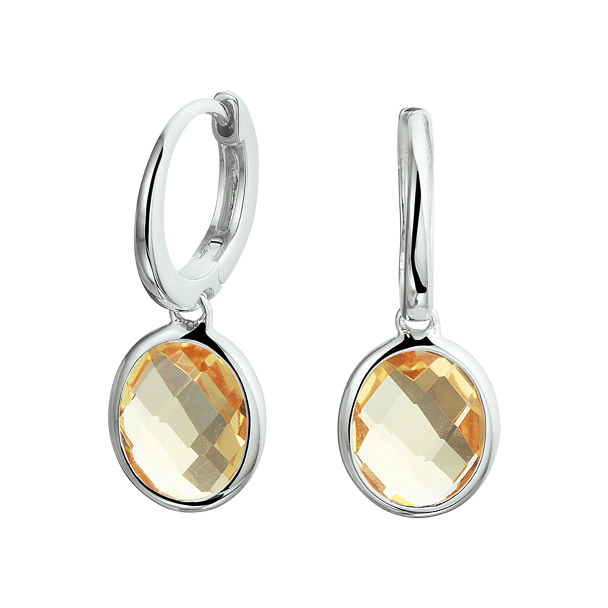 Oorringen citrien zilver gerhodineerd