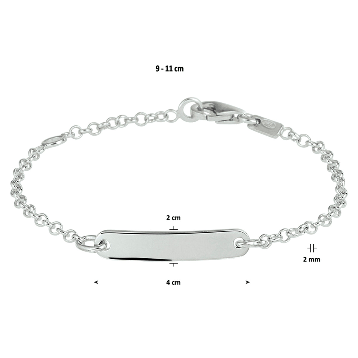 Graveerarmband jasseron plaat 4,0 mm zilver gerhodineerd
