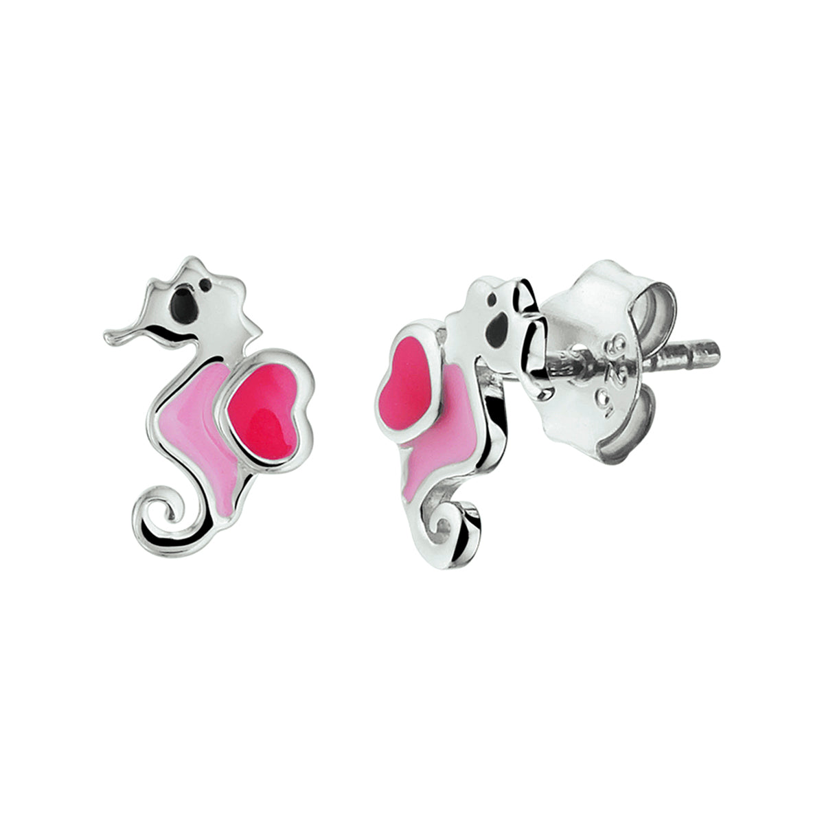 Oorknoppen zeepaard zilver gerhodineerd