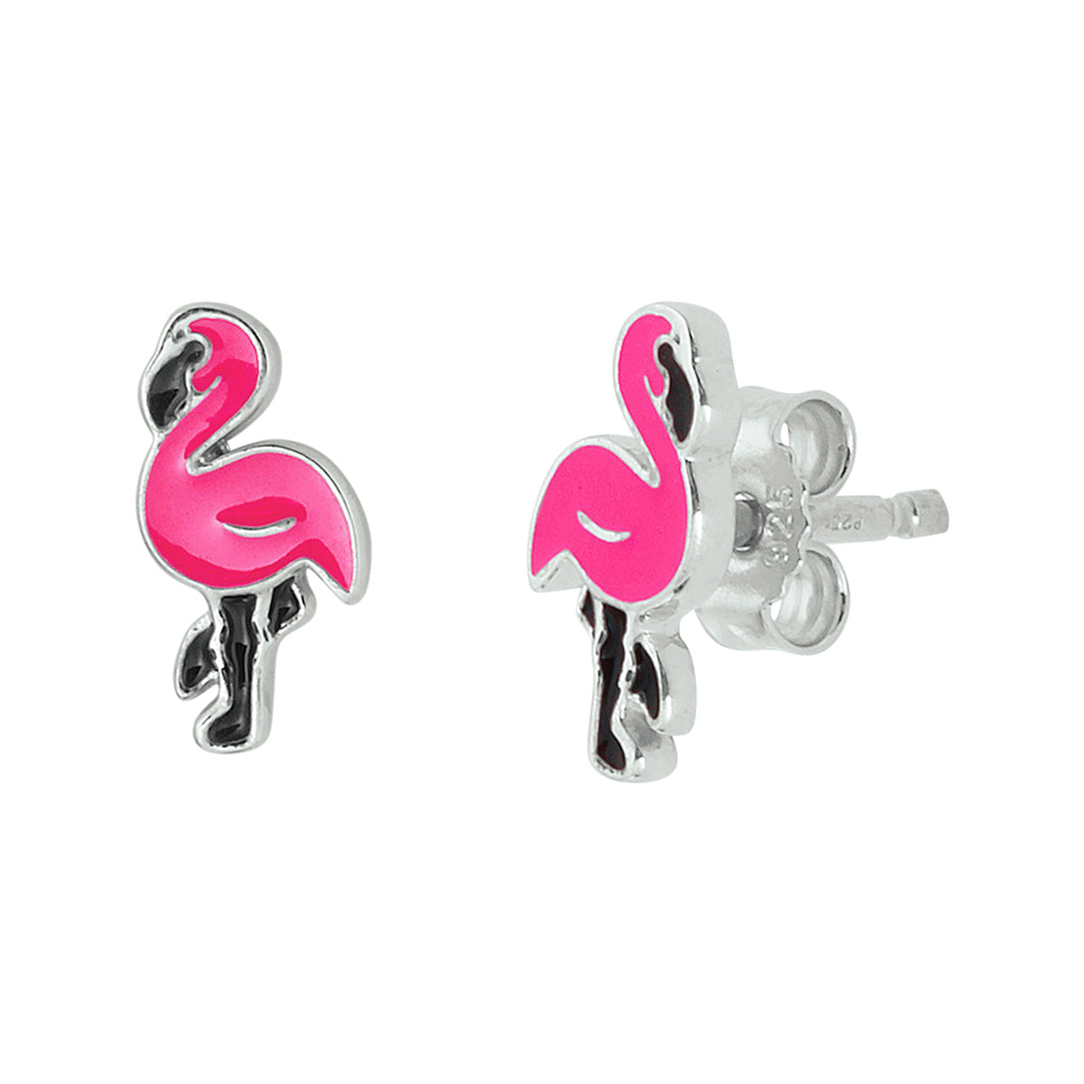 Oorknoppen flamingo zilver gerhodineerd