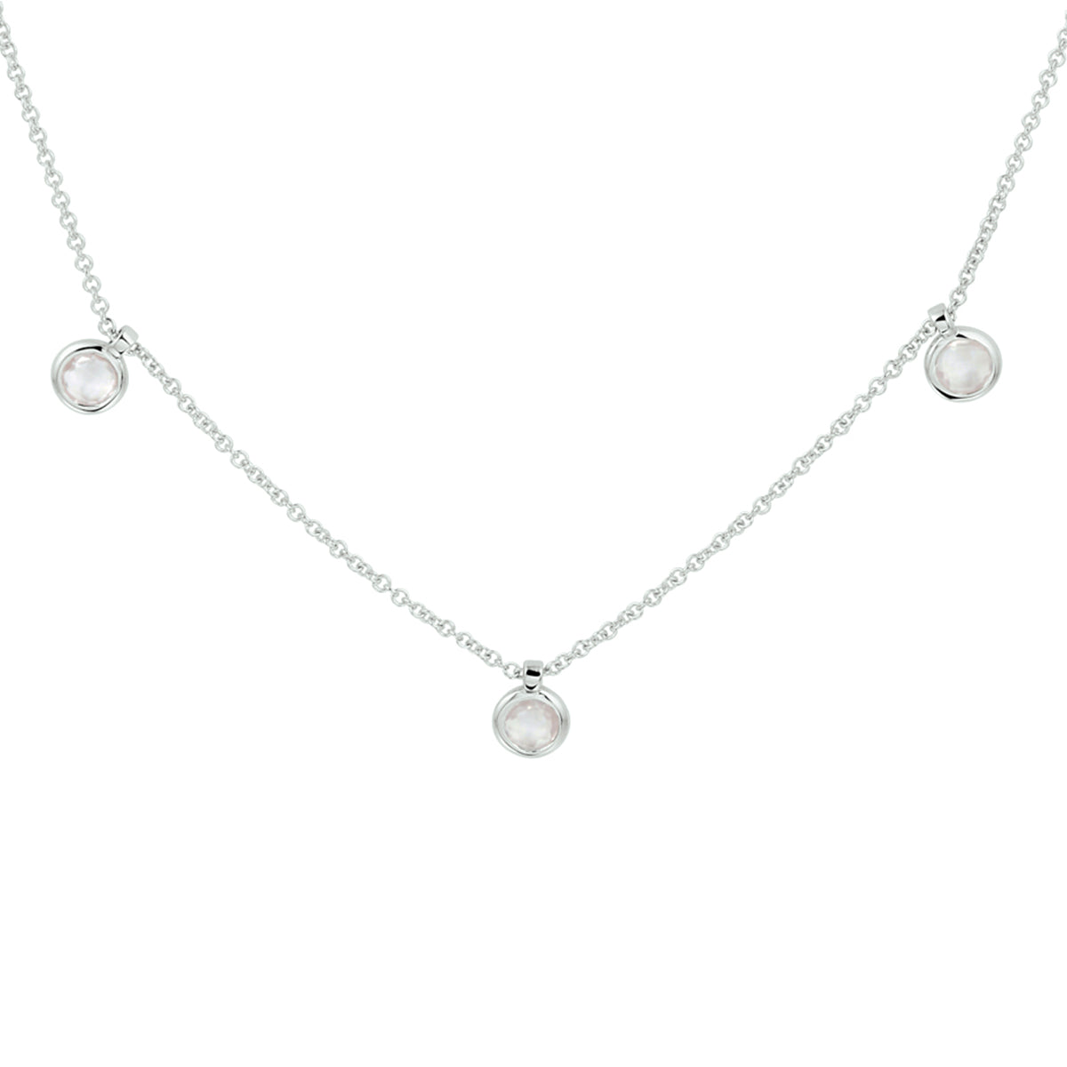 Collier rozenkwarts 42 + 3 cm zilver gerhodineerd