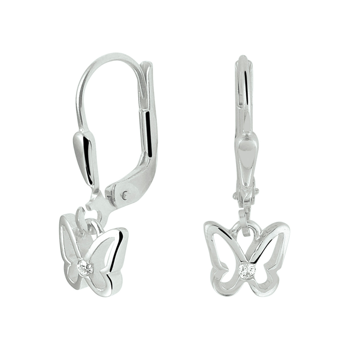 Oorhangers vlinder zirkonia brisur haak zilver gerhodineerd