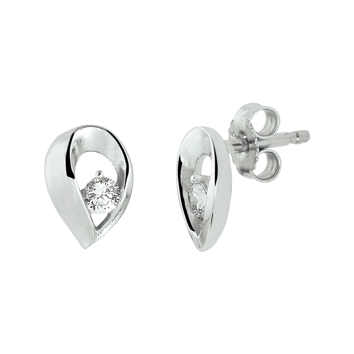 Oorknoppen zirkonia zilver gerhodineerd