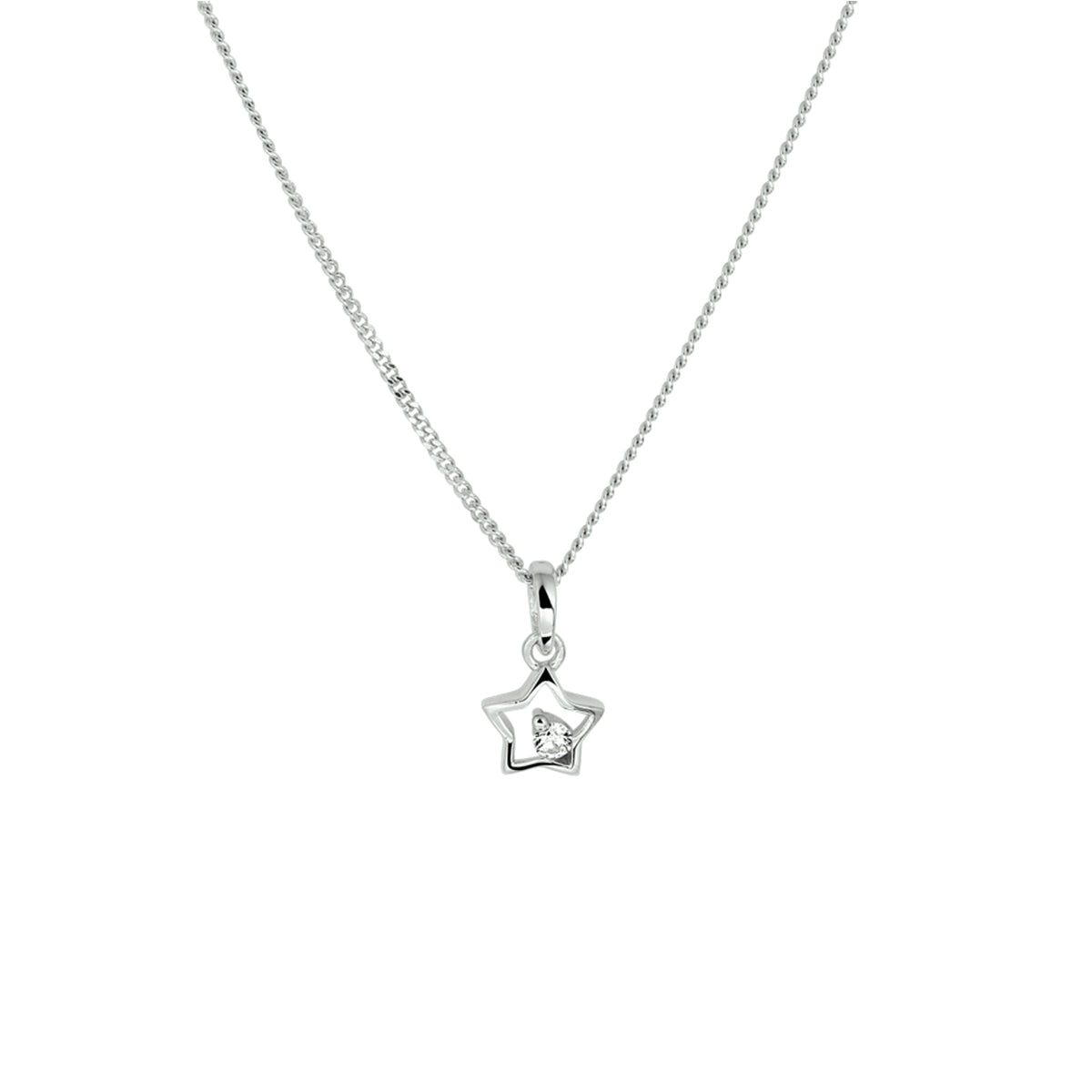Collier ster zirkonia 36 + 4 cm zilver gerhodineerd