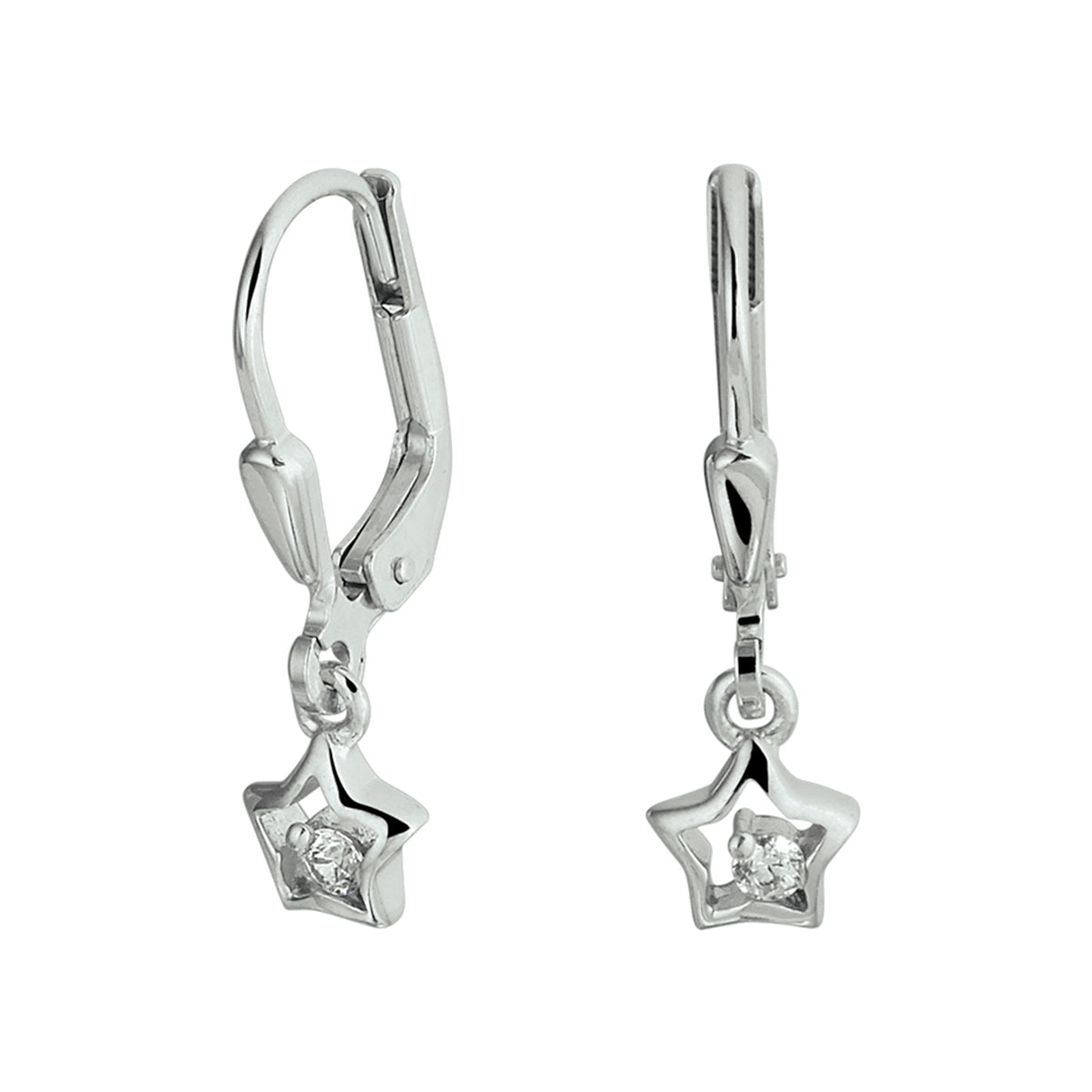 Oorhangers ster zirkonia brisur haak zilver gerhodineerd