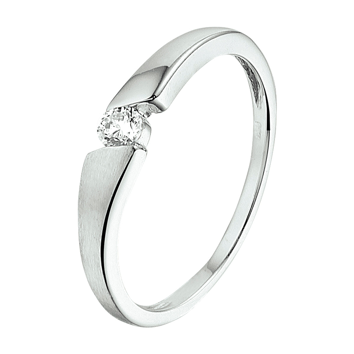 Ring zirkonia poli/mat zilver gerhodineerd