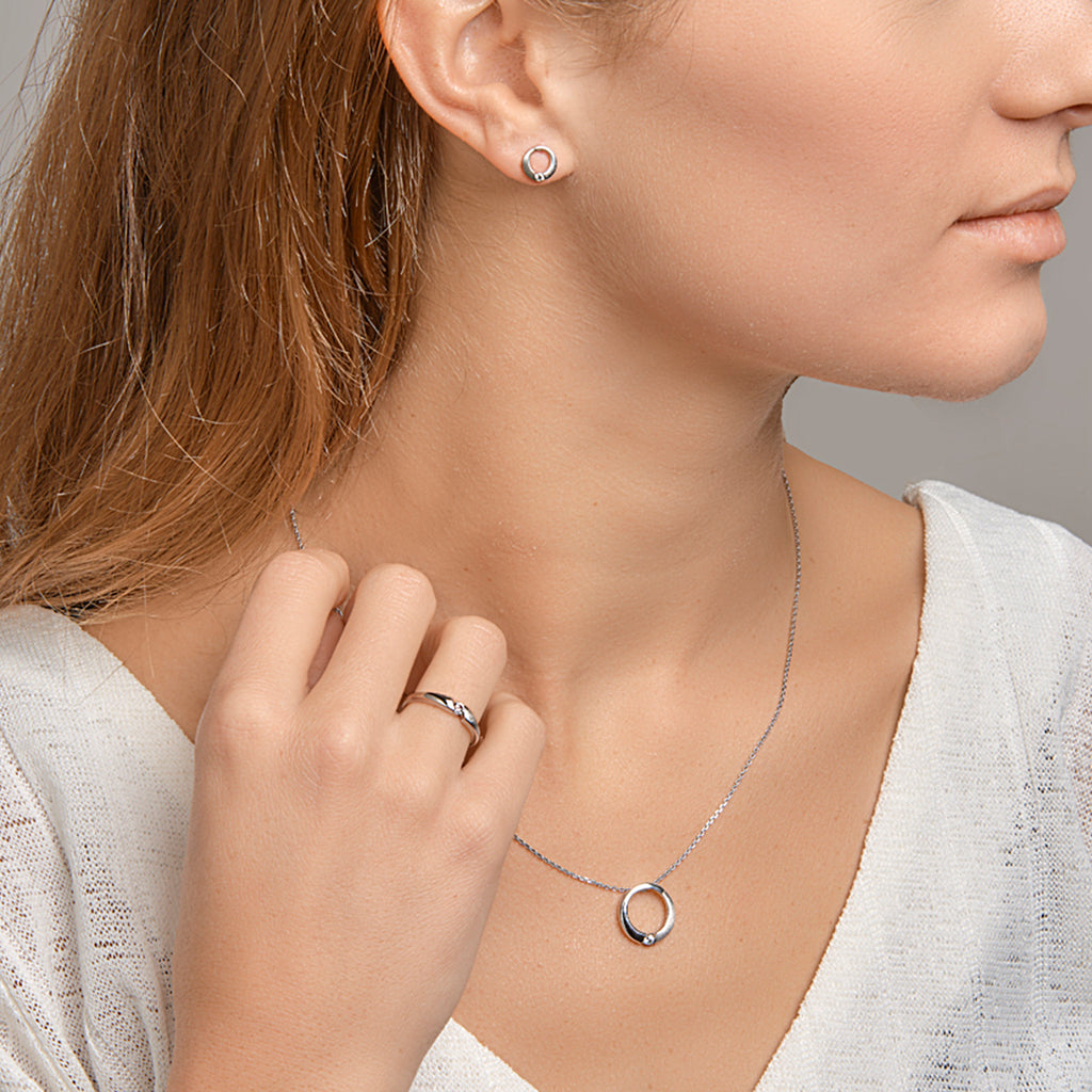 Ring zirkonia poli/mat zilver gerhodineerd