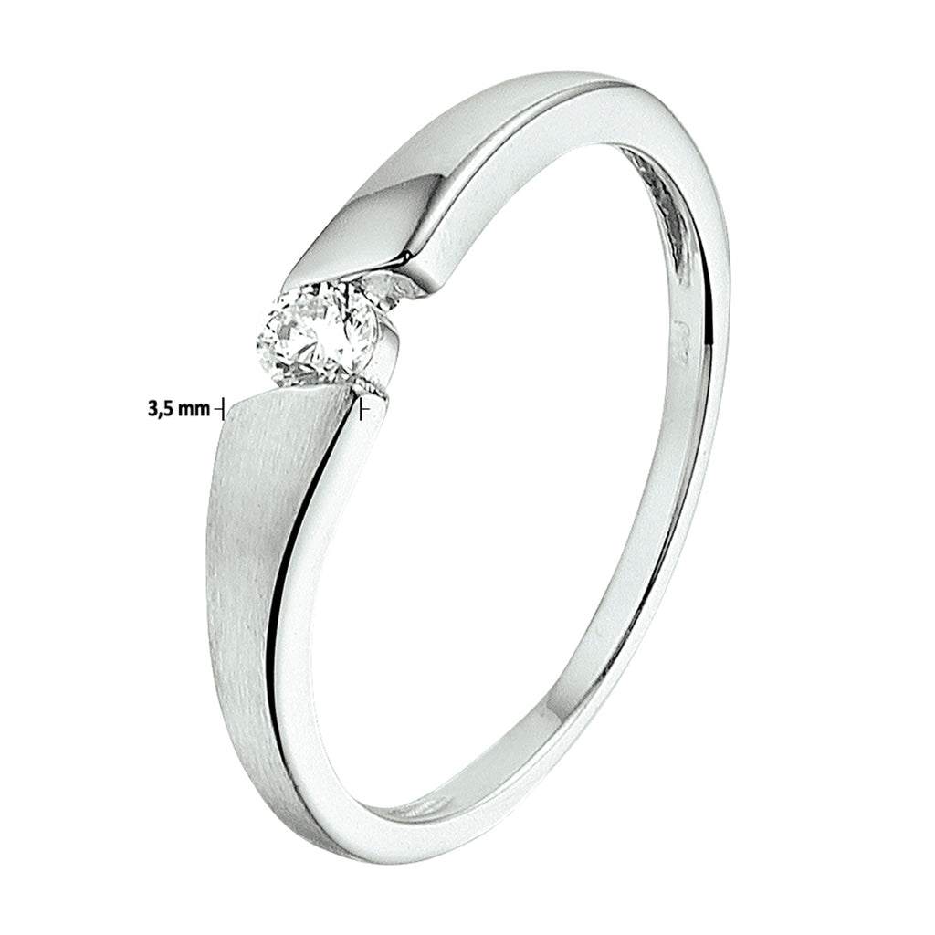 Ring zirkonia poli/mat zilver gerhodineerd