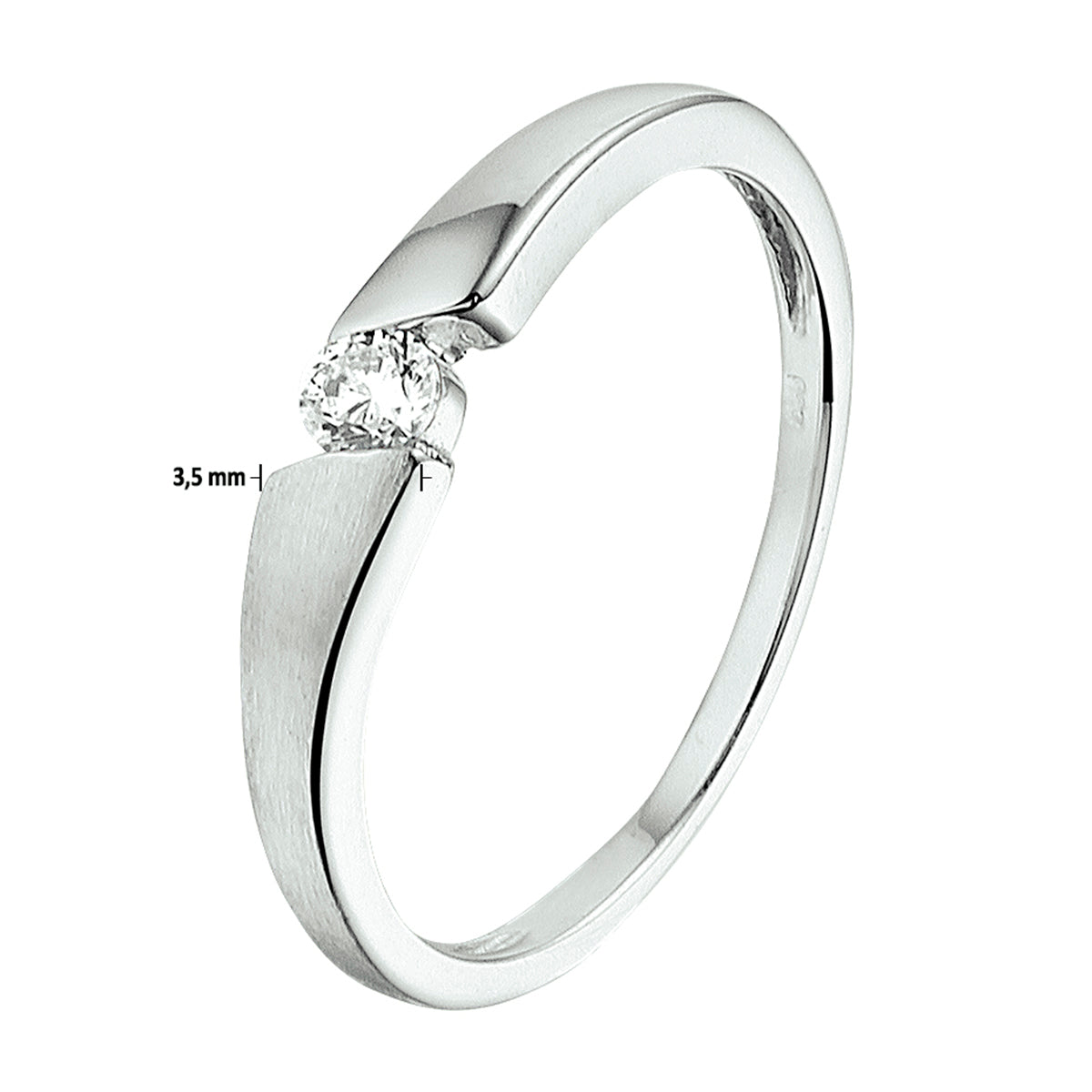 Ring zirkonia poli/mat zilver gerhodineerd