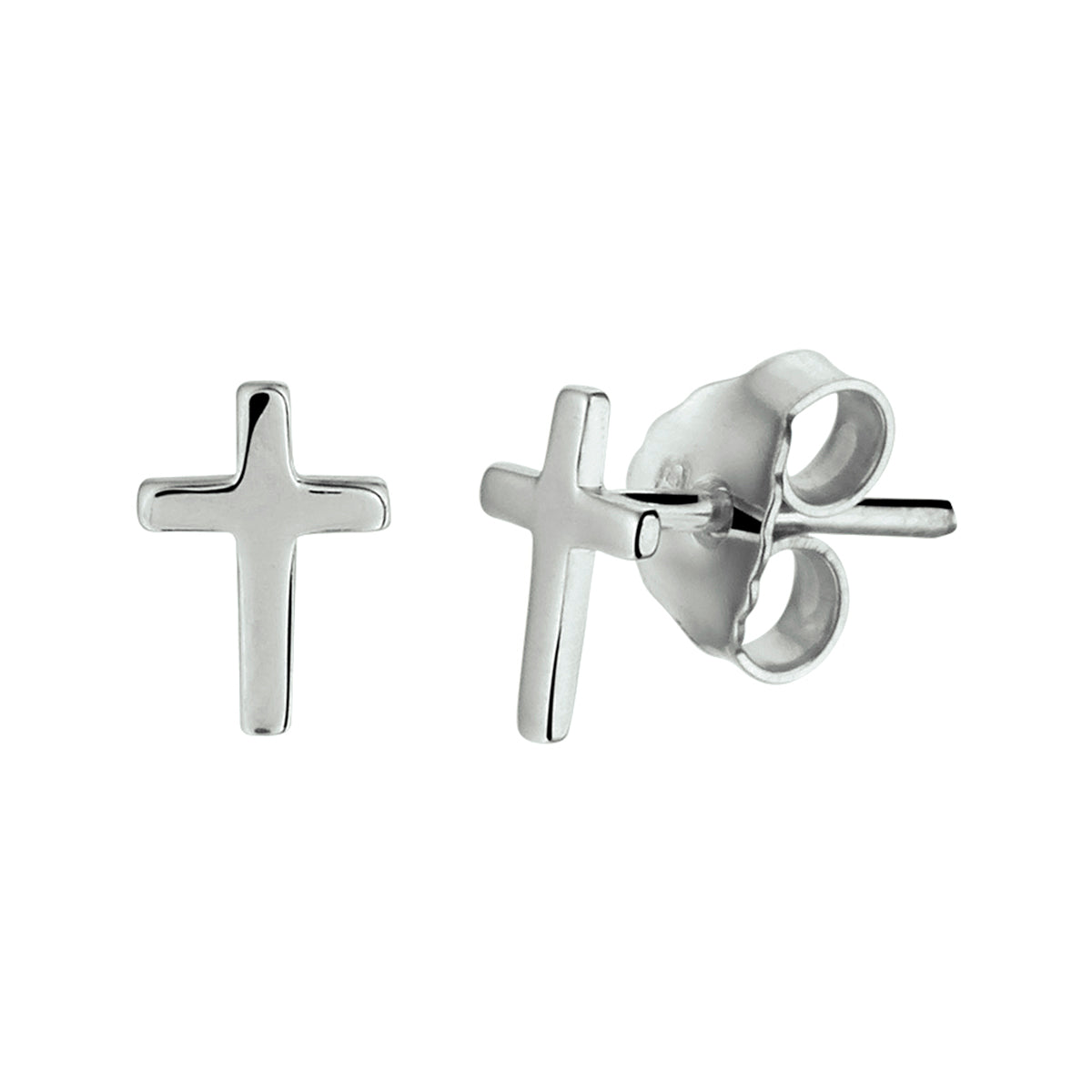 Oorknoppen kruis zilver gerhodineerd