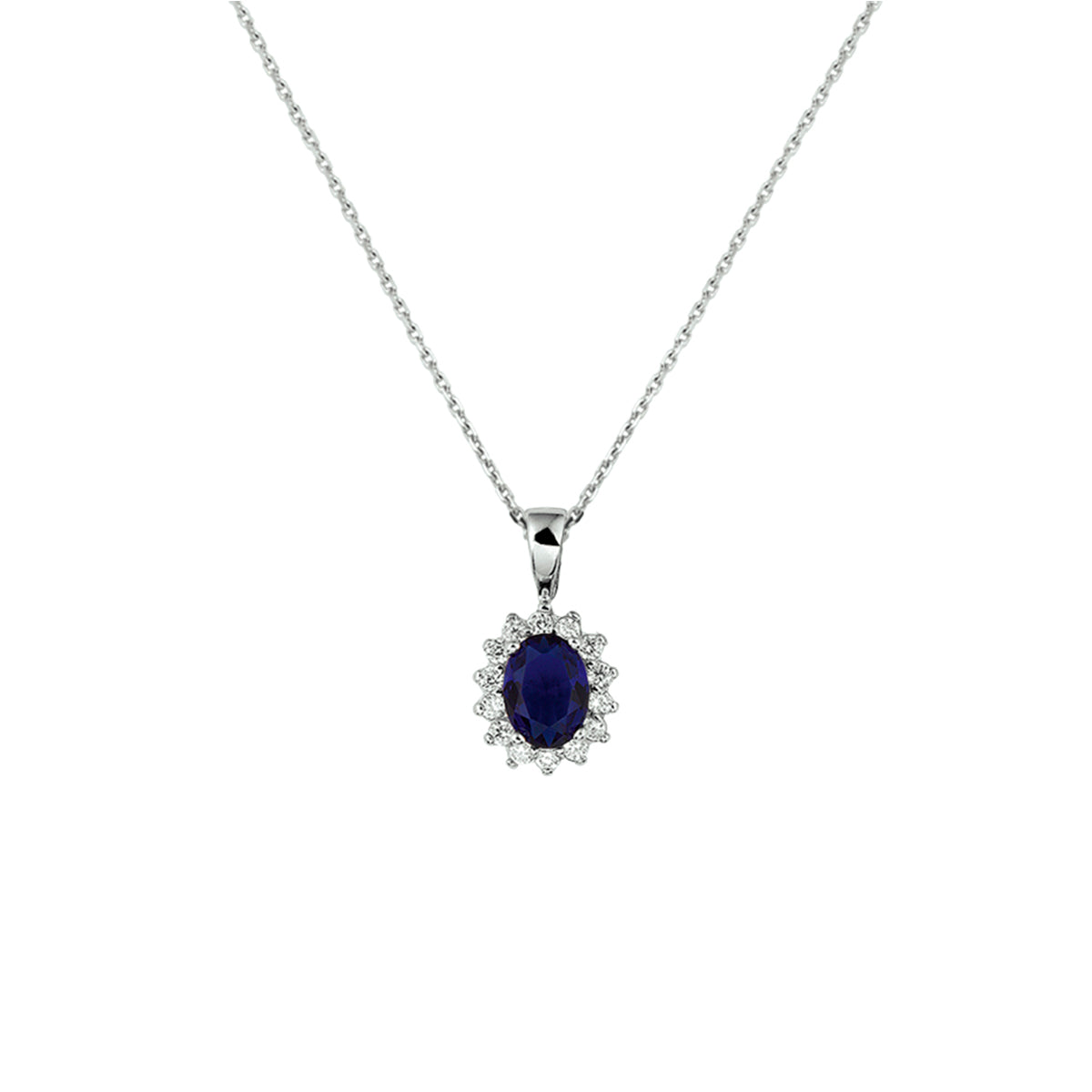 Collier zirkonia en synth. saffier 41+4 cm zilver gerhodineerd