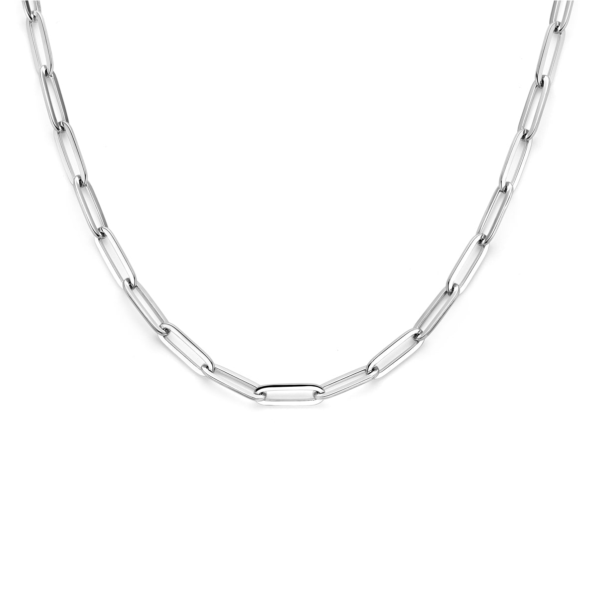 Collier paperclip vierkante buis 5,0 mm 45 cm zilver gerhodineerd