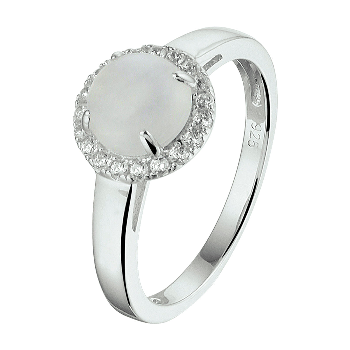 Ring maansteen en zirkonia zilver gerhodineerd