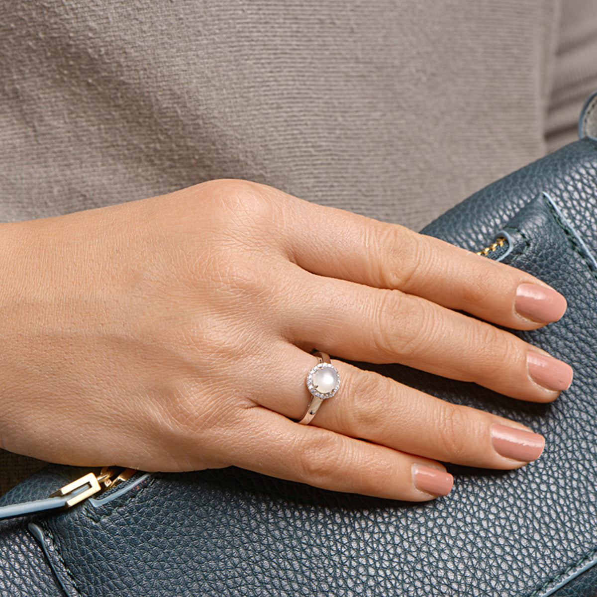 Ring maansteen en zirkonia zilver gerhodineerd