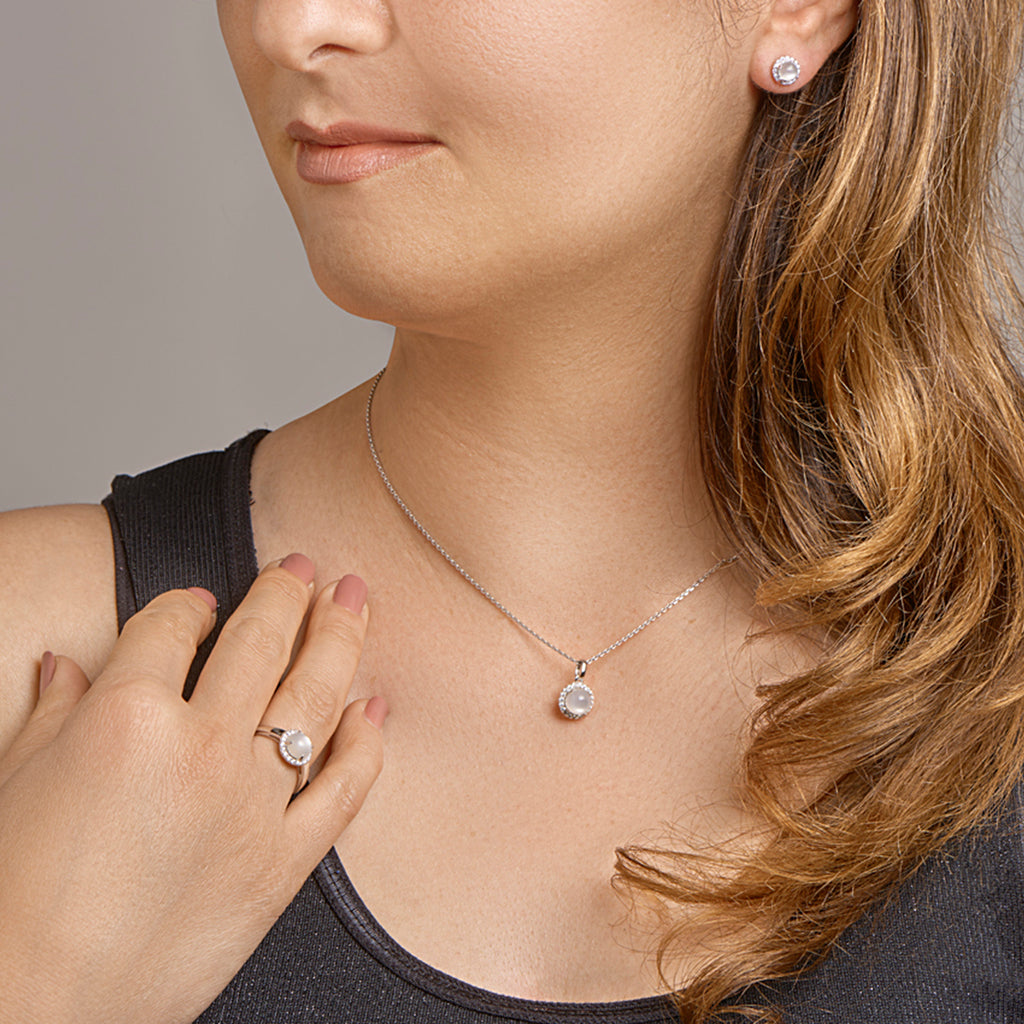 Ring maansteen en zirkonia zilver gerhodineerd